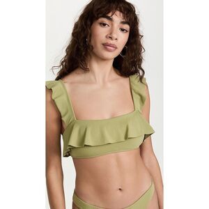 Eberjey Jane Bikini Top Women's XS Pear Green Stretch Ruffle Swimwear ERK1153